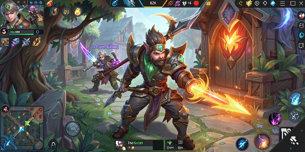 Tangkapan layar gameplay seru dari pertandingan 8ZK dalam suasana MOBA.