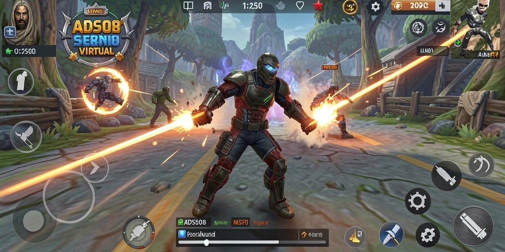 Tampilan gameplay menegangkan dari ADS508 dengan karakter pertarungan yang kuat.