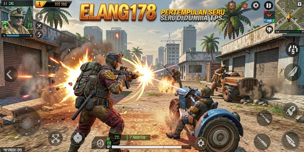 Screenshot menampilkan aksi pertempuran intens dalam ELANG178.
