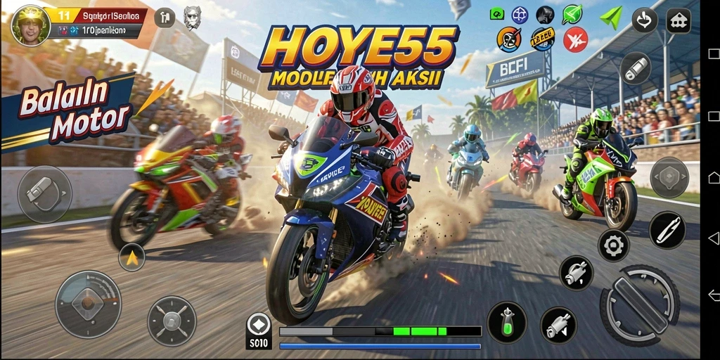 Tampilan mendebarkan gameplay balapan motor di HOYE55.