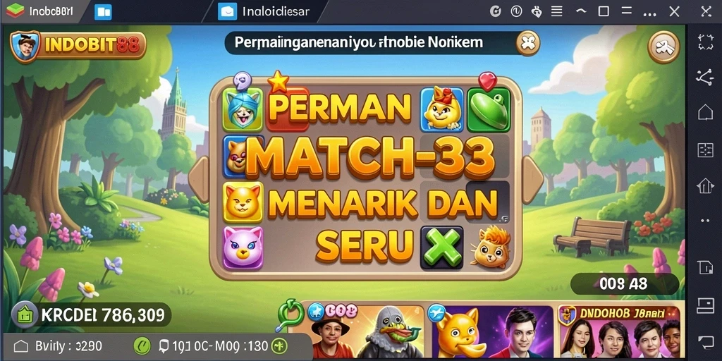 Gameplay seru dari INDOBIT88 yang menampilkan kombinasi warna dalam Match-3.