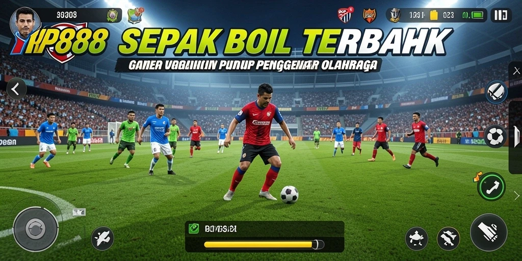 Tangkapan layar utama RP888 menunjukkan aksi seru permainan sepak bola.