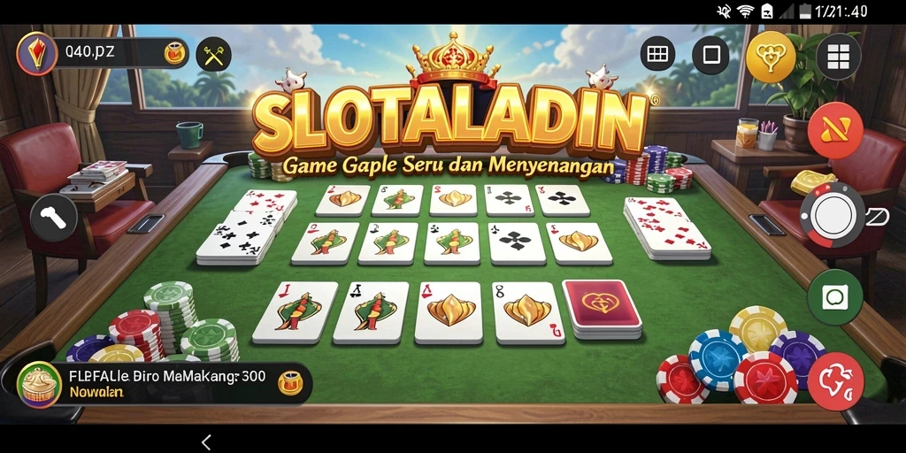 Screenshot utama SLOTALADIN menampilkan suasana seru permainan Gaple.